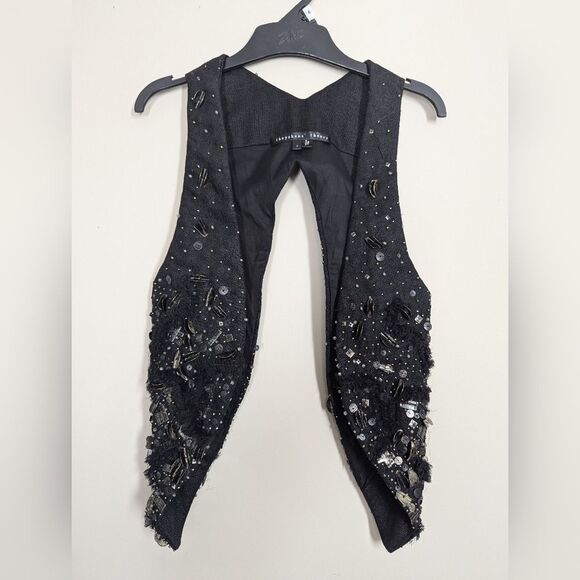 Theyskens' Theory "Jiguo" Embellished Linen Vest – Statement Black Beaded Vest – - Picture 7 of 11